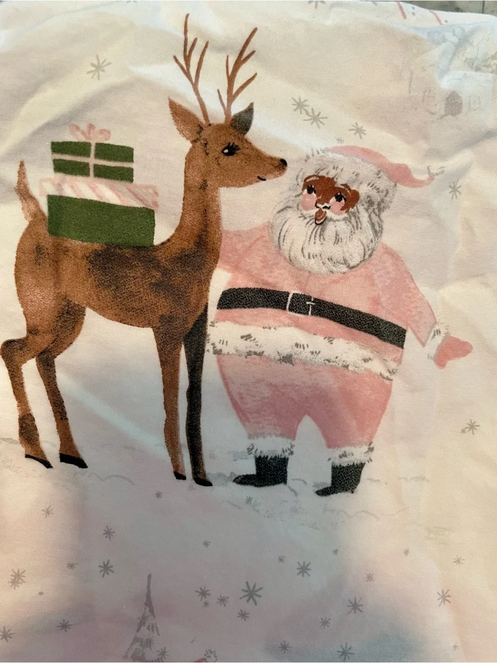 Pottery Barn Kids Heritage Pink Santa & Reindeer Holiday Crib Sheet